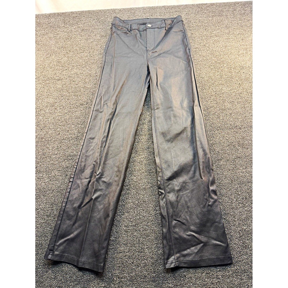 Windsor Women's Black Faux Leather Slim Bootcut Button Fly Pants Pockets S 28"